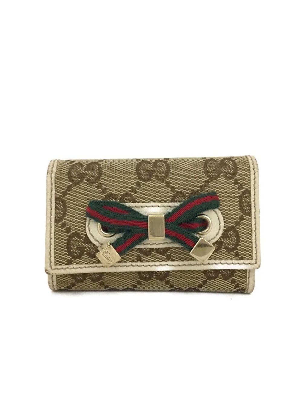 GUCCI Logo Canvas Leather 6 Key Ring Case